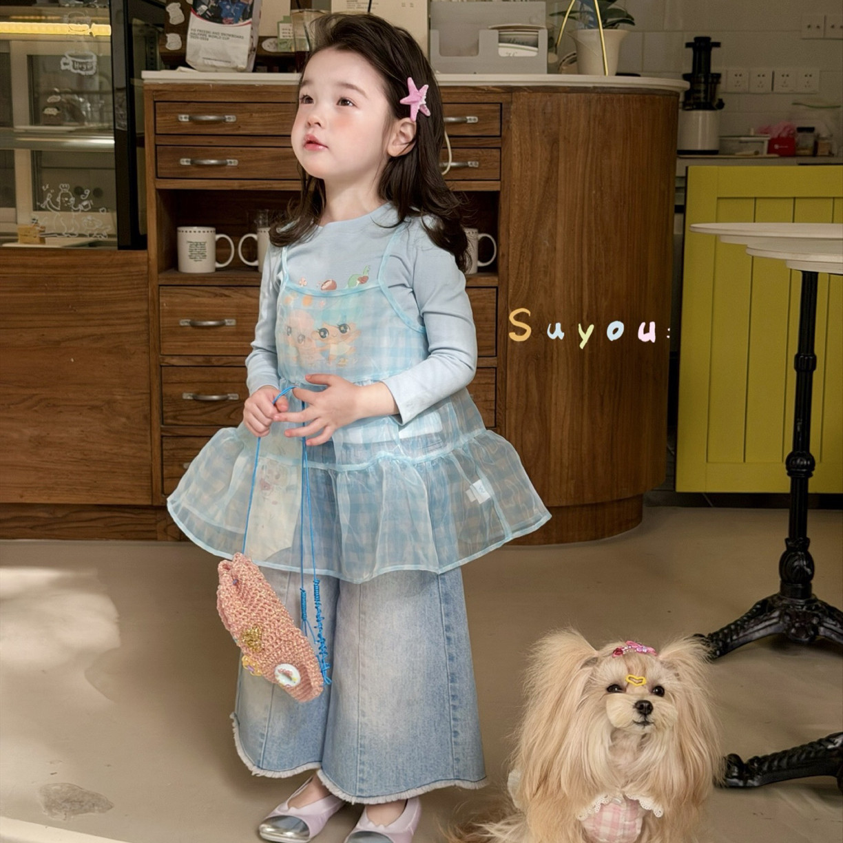 苏右 561005女童2026春款蓝色毛边牛仔裤阔腿裤,淘宝优惠券,粉丝福利购,淘宝优惠卷