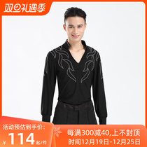 Male and female Latin Dancing Out of service Long sleeves Morden Dance Adult Morden Dance Competition Costume Mesh Red Performance Clothing Blouse