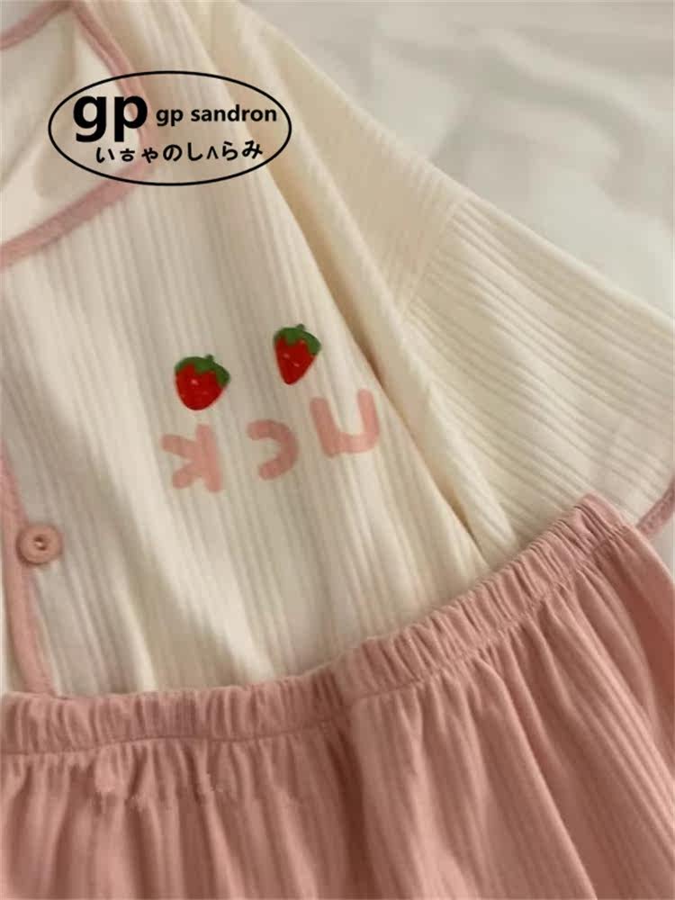 日本小众gp卡通睡衣女夏季薄款短袖纯棉草莓熊网红家居服学生套装,淘宝优惠券,粉丝福利购,淘宝优惠卷