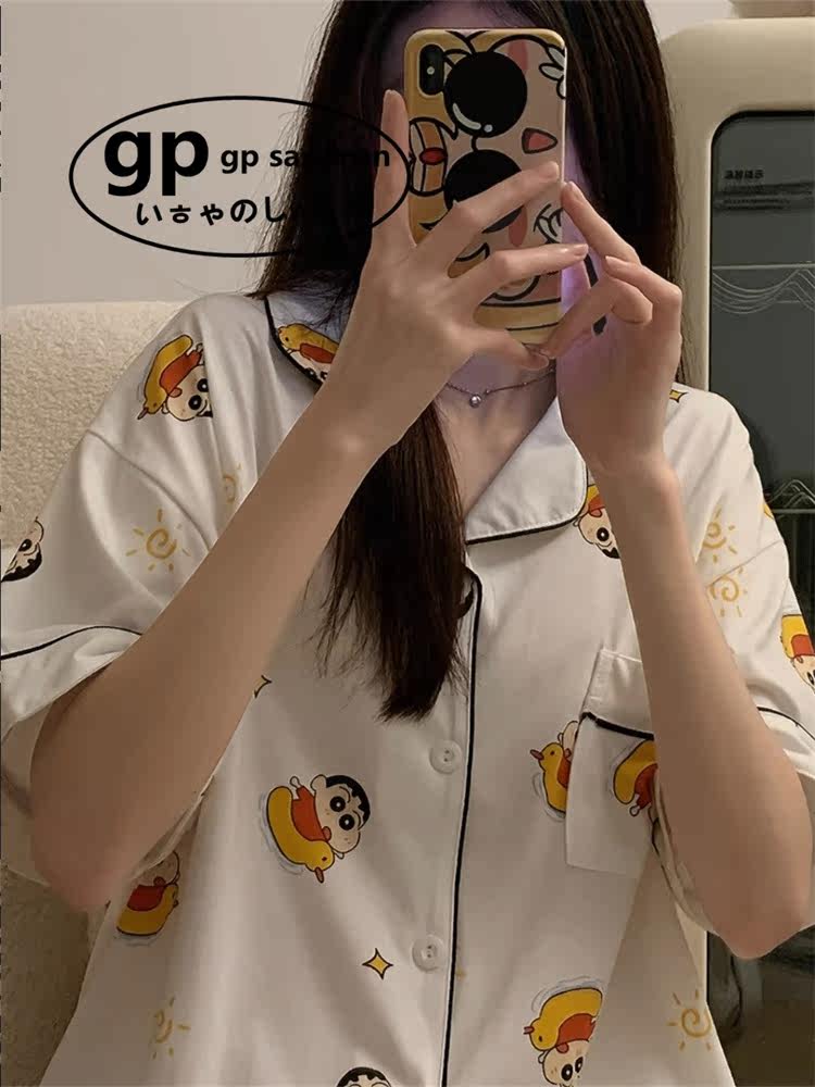 日本小众GP卡通睡衣女夏季纯棉短袖短裤情侣可爱小黄鸭家居服两件,淘宝优惠券,粉丝福利购,淘宝优惠卷