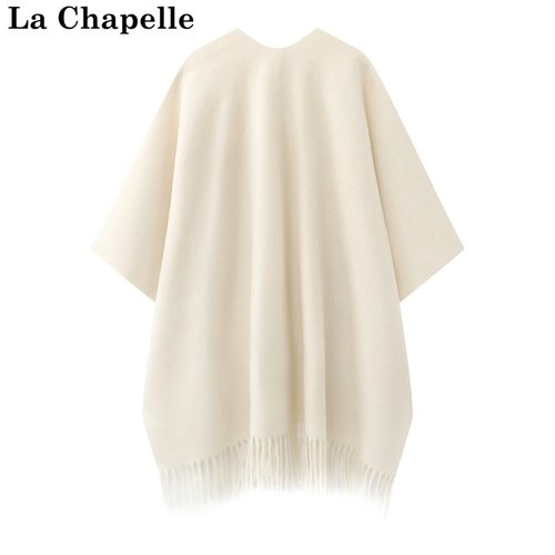 拉夏贝尔/La Chapelle秋冬厚款针织披肩外搭旗袍时尚流苏斗篷开衫 - 图0