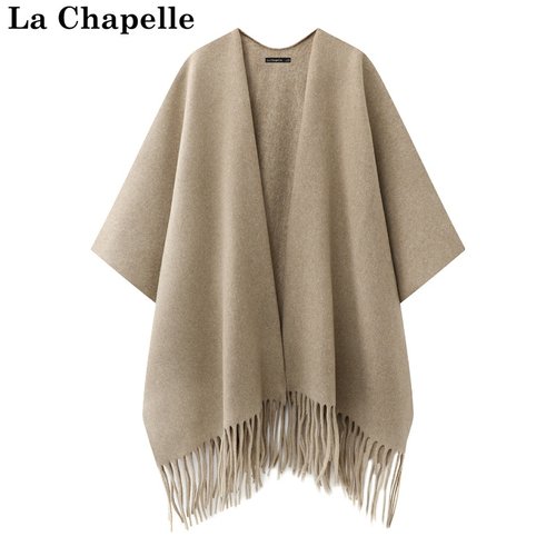 拉夏贝尔/La Chapelle秋冬厚款针织披肩外搭旗袍时尚流苏斗篷开衫 - 图1