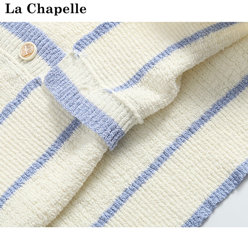 拉夏贝尔/La Chapelle夏季撞色法式气质小香风短袖针织外套T恤女