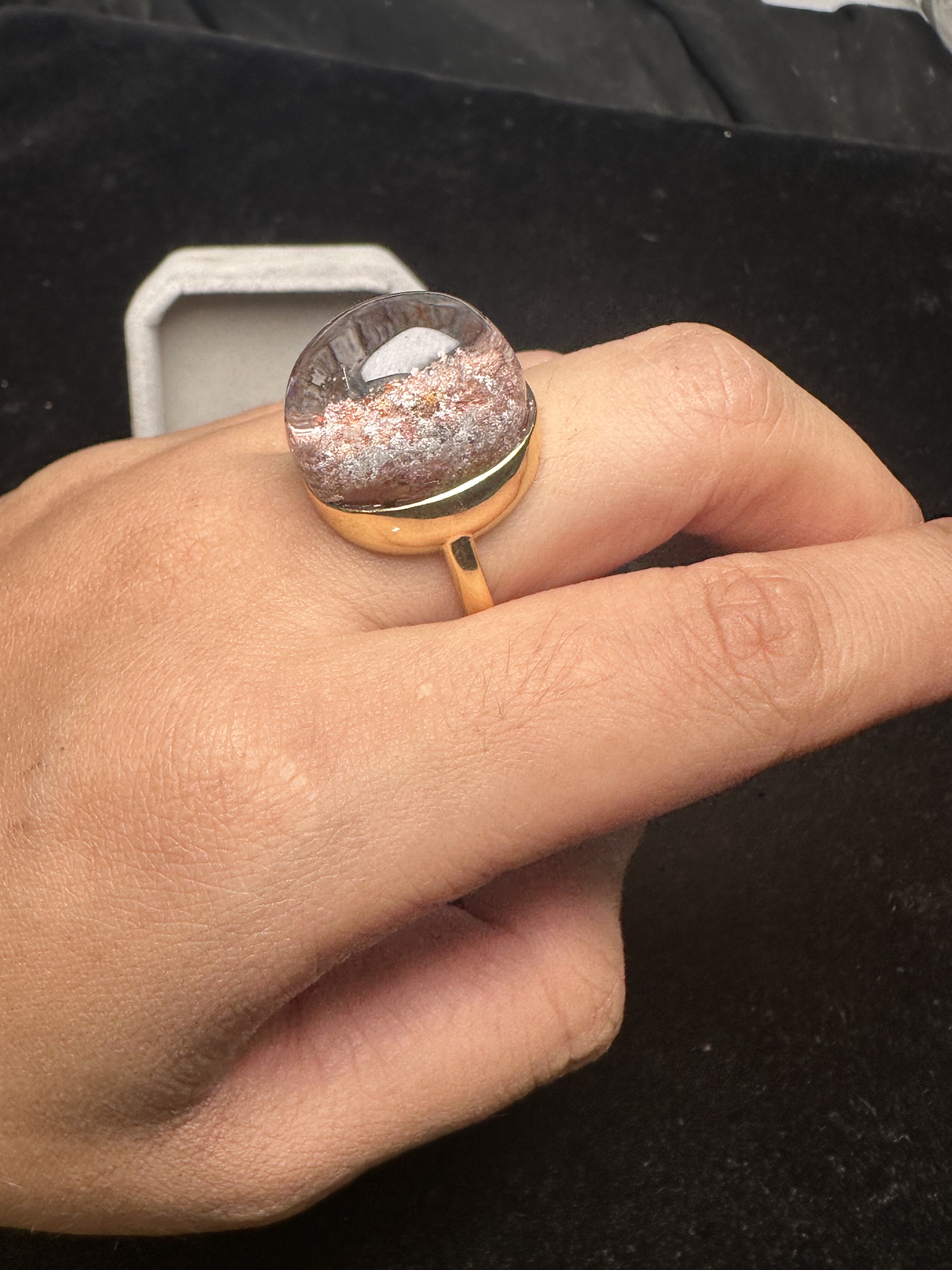 Pure natural ghost ring, 925 silver inlaid with live mouth, stone size 16*29mm, weight 10 grams, fidelity