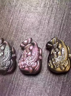 天然彩曜石钱袋子貔貅吊坠