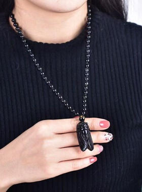 天然黑曜石知了吊坠一鸣惊人