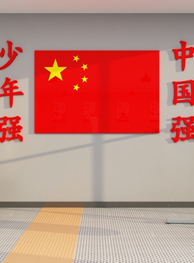少年强国旗跆拳道馆文化墙面贴纸画拳武术培训机构托管班背景形象