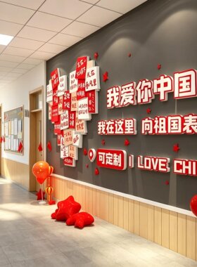 幼儿园我爱你中国红色黑板报墙贴
