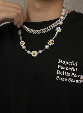 卡门潮牌20ss雏菊反战太阳花项链