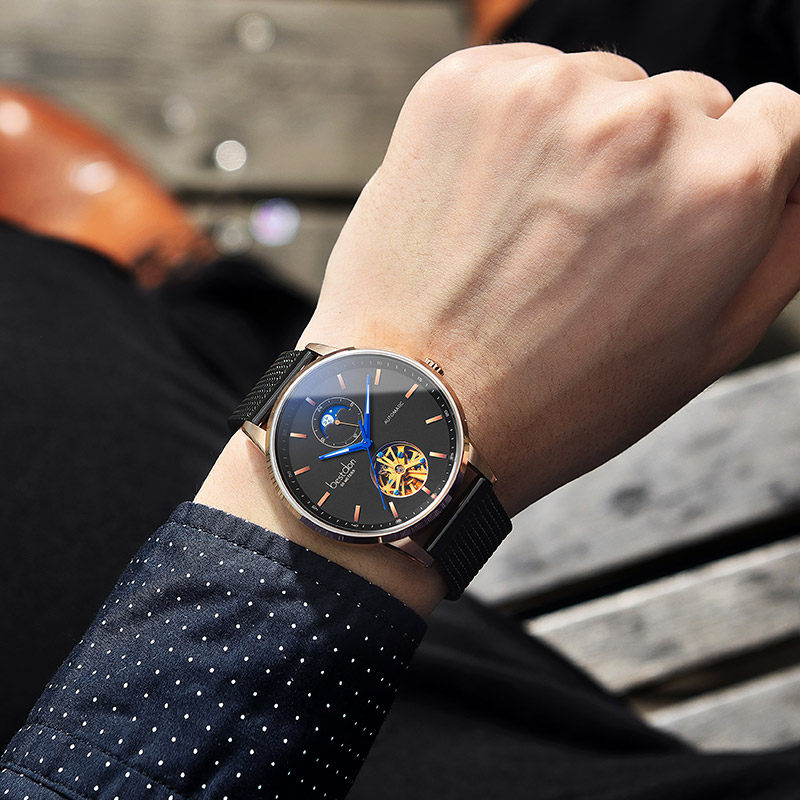 邦顿男士全镂空陀飞轮休闲机械表 邦顿手表国产腕表