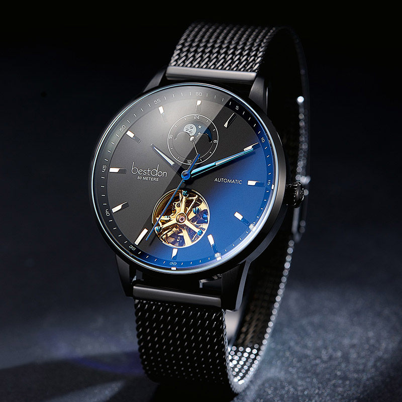 邦顿男士全镂空陀飞轮休闲机械表 邦顿手表国产腕表