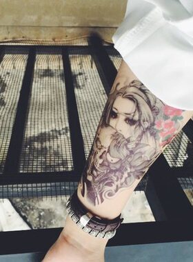 9.9包邮逼真防水纹身贴男女樱花骷髅仿真遮疤刺青持久花臂纹身贴