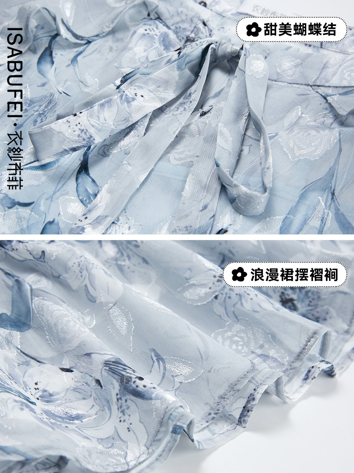 衣纱布菲仙眉 超仙森系甜美雪纺连衣裙夏天收腰荷叶边印花裙子女,淘宝优惠券,粉丝福利购,淘宝优惠卷