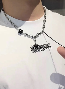 合金黑色星星拼接项链男女项链