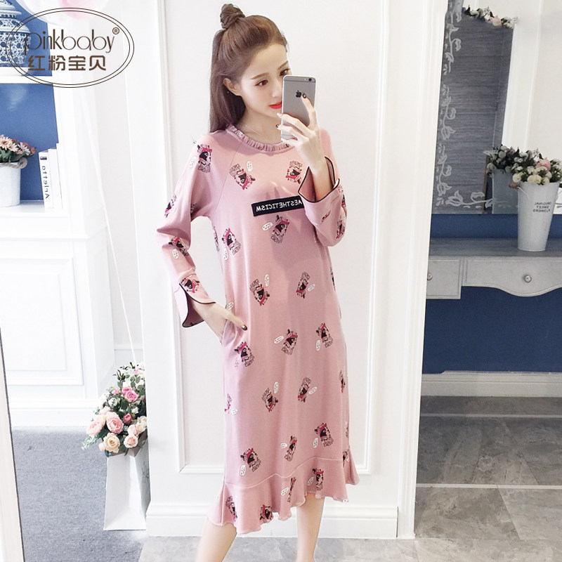 秋季可爱长袖睡裙全棉宽松纯棉睡衣 红粉宝贝服饰睡裙