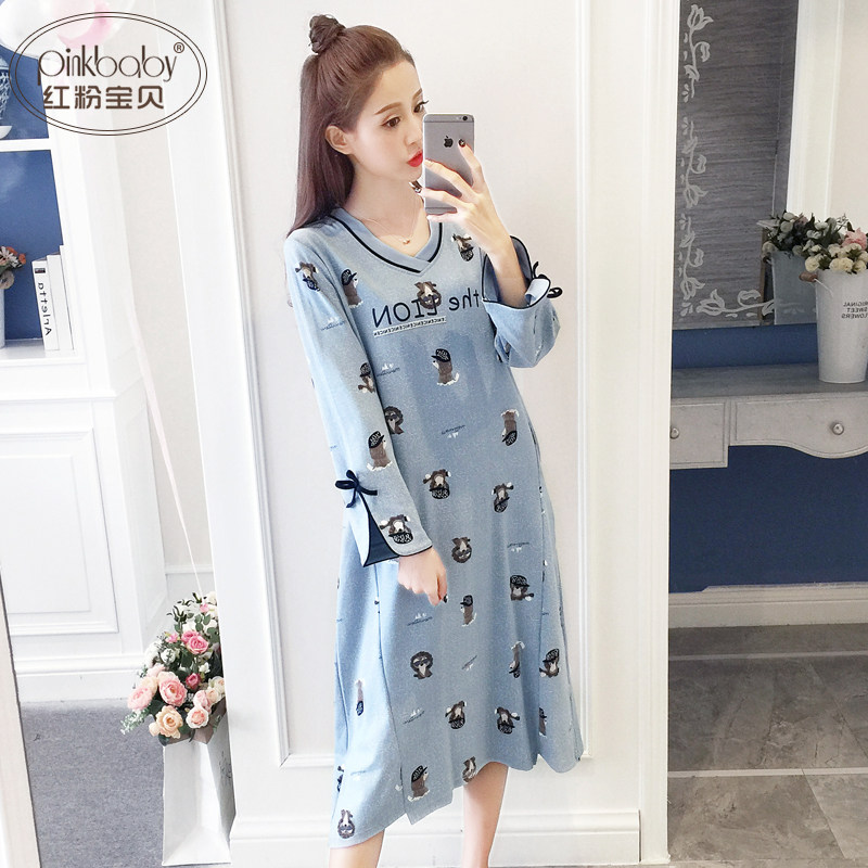 春秋季套头纯棉中长款可爱睡裙 红粉宝贝服饰睡裙