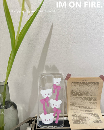 自制韩国ins粉色少女心芭蕾风蝴蝶结小熊iPhone14plus13promax12适用苹果11pro透明手机壳可挂绳软壳15pro16 - 图2