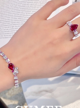 简约水滴培育红宝石银镀金套装