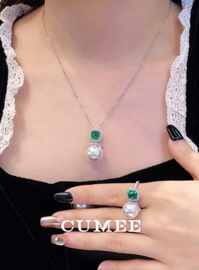 简约时尚夏日款极白人工澳白贝珠珍珠配糖塔套装.银镀金