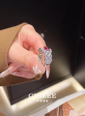 CUMEE复古编织纹培育红宝石戒指
