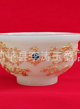 批发夜光鎏金龙碗摆件 树脂仿玉石龙碗家居办公摆件工艺品