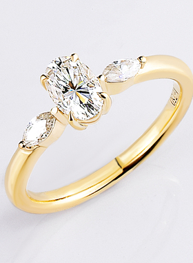 三生石钻戒椭圆18K黄金戒指1克拉