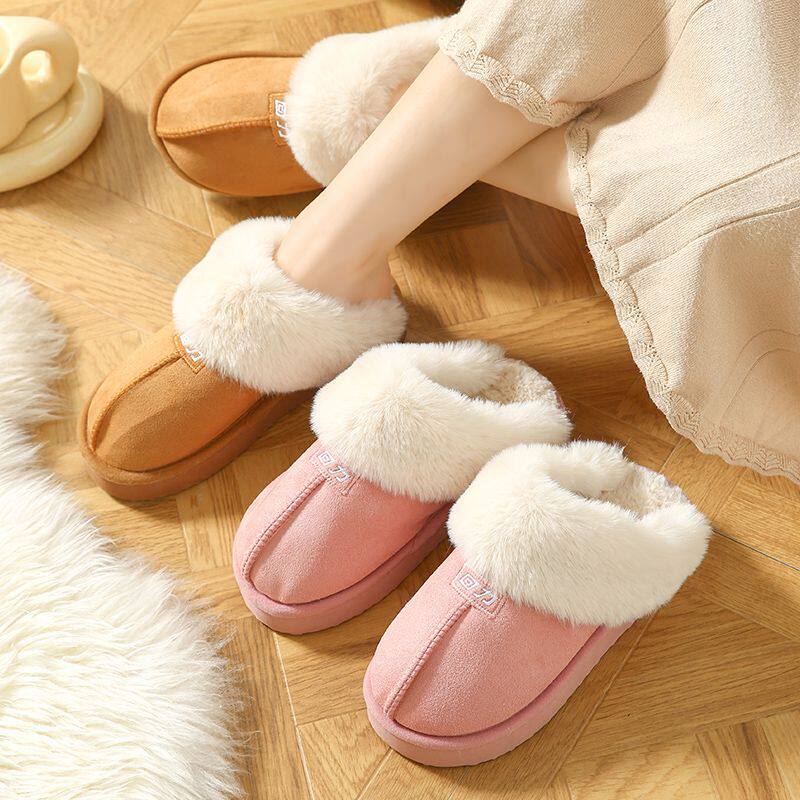 回力女款冬季加绒加厚棉拖鞋