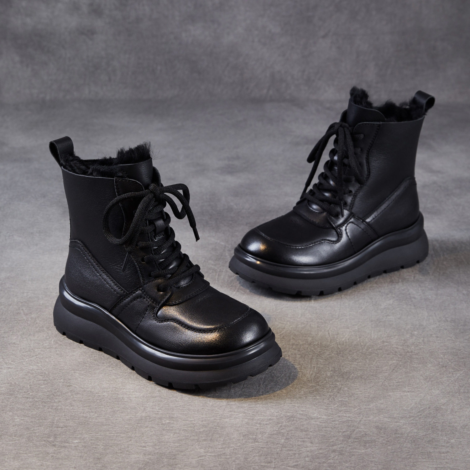 真皮女鞋2025秋冬款增高厚底马丁靴