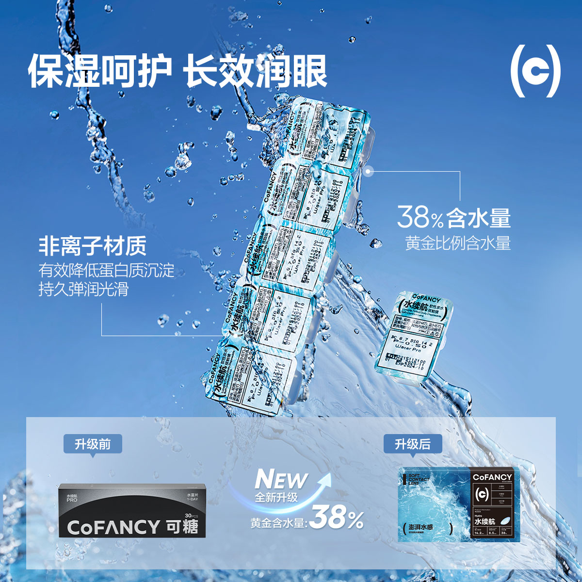 拒绝干涩]COFANCY可糖水续航透明隐形眼镜日抛30片装水凝胶近视镜