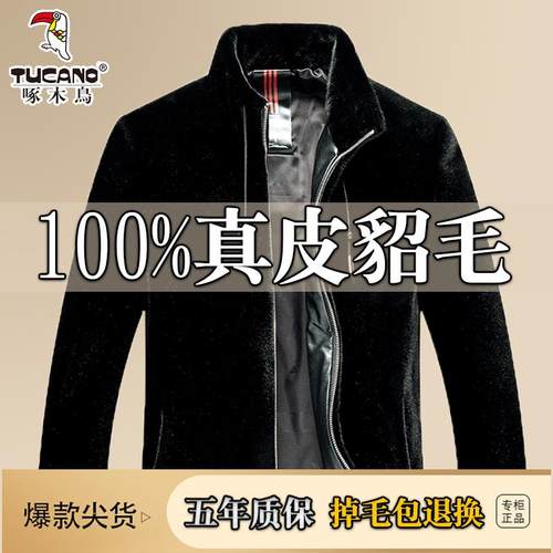 啄木鸟海宁冬季水貂绒皮草貂皮貂绒大衣男皮毛一体外套真皮皮衣 - 图2