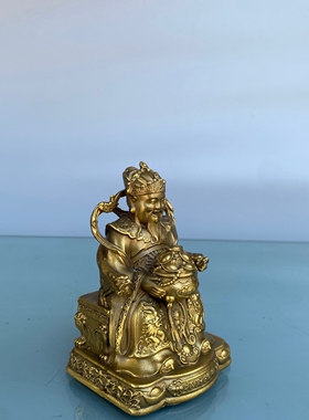 黄铜聚宝盆财神爷摆件坐龙椅文财神财帛星君家用店铺供奉财神铜像