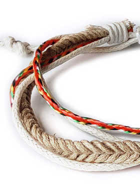 浅咖色蜡线编织手绳棉质复古