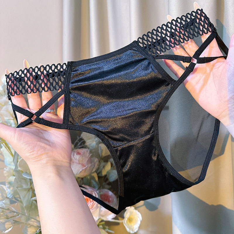 【90-200斤】珠光撞色缎面轻奢女士内裤性感交叉镂空包臀大码内裤,淘宝优惠券,粉丝福利购,淘宝优惠卷