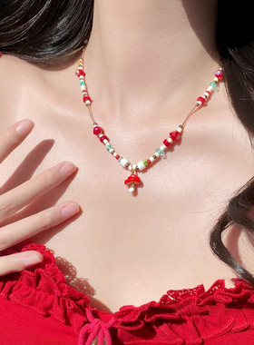 春夏手作彩色串珠复古百搭锁骨链