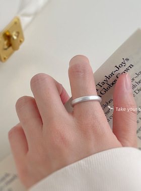 时尚通勤简约圆形几何磨砂拉丝质感雾面戒指开口可调节指环食指