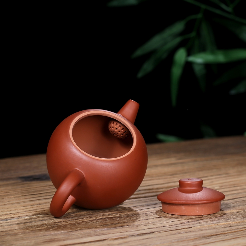 潮州朱泥壶 小容量半手工巨轮珠壶 功夫茶具小号泡茶壶可断水倒立 - 图1