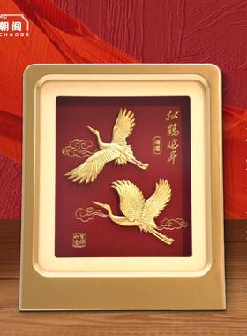 松鹤延年金箔摆件送老人爷爷奶奶