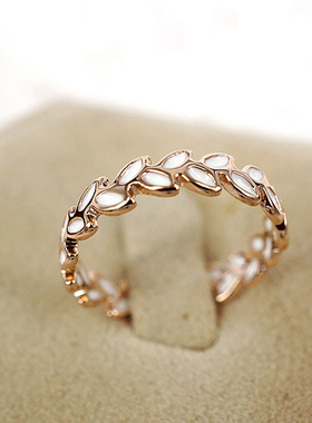 玫瑰金滴油橄榄枝日韩风饰品尾戒