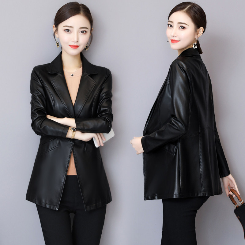 2025春秋新款女装海宁皮衣女中短款修身显瘦西装领皮西服大码外套,淘宝优惠券,粉丝福利购,淘宝优惠卷