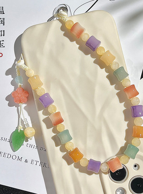 天然风化彩色菩提根手机链环扣手机壳挂件多色可选手机挂链