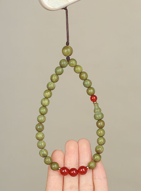 老料绿檀木手机挂件佛珠手串