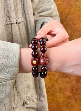 大尺寸20年大果溏心老料菩提手串招财貔貅男士双圈盘玩女文玩佛珠