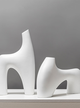 北欧现代简约异形白色树脂干花花器酒店民宿软装饰品几何家居摆件