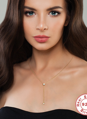 S925纯银圆形镶钻吊坠项链欧美热销时尚简约锁骨项链配饰