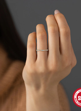 S925纯银单排间隔大小镶钻求婚戒指环欧美热销气质INS高级食指戒