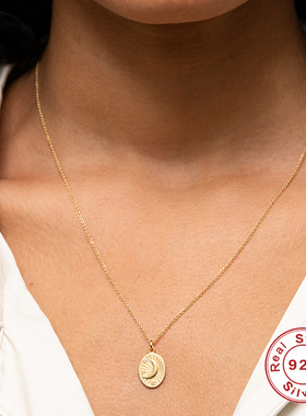 S925纯银星盘月亮光芒复古罗马风锁骨项链金属感小众简约日常项饰