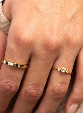 S925纯银创意潮人INS八芒星镶石戒指速卖通热销时尚极简食指戒指