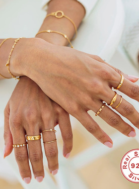 S925纯银个性闪烁星空戒指速卖通热销时尚简约创意款星星戒指指环