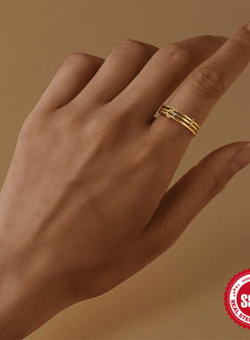 s925纯银实心光面堆叠环戒指套装