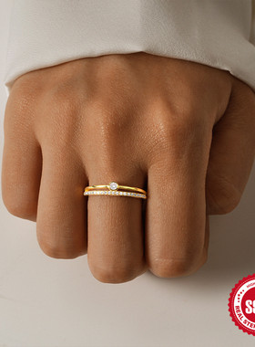 简约s925纯银水滴镶钻开口戒女士结婚寓意戒指环链式开口单钻戒指